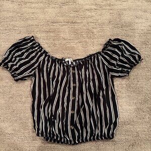 Black, White, & Tan Off the Shoulder Women's Top